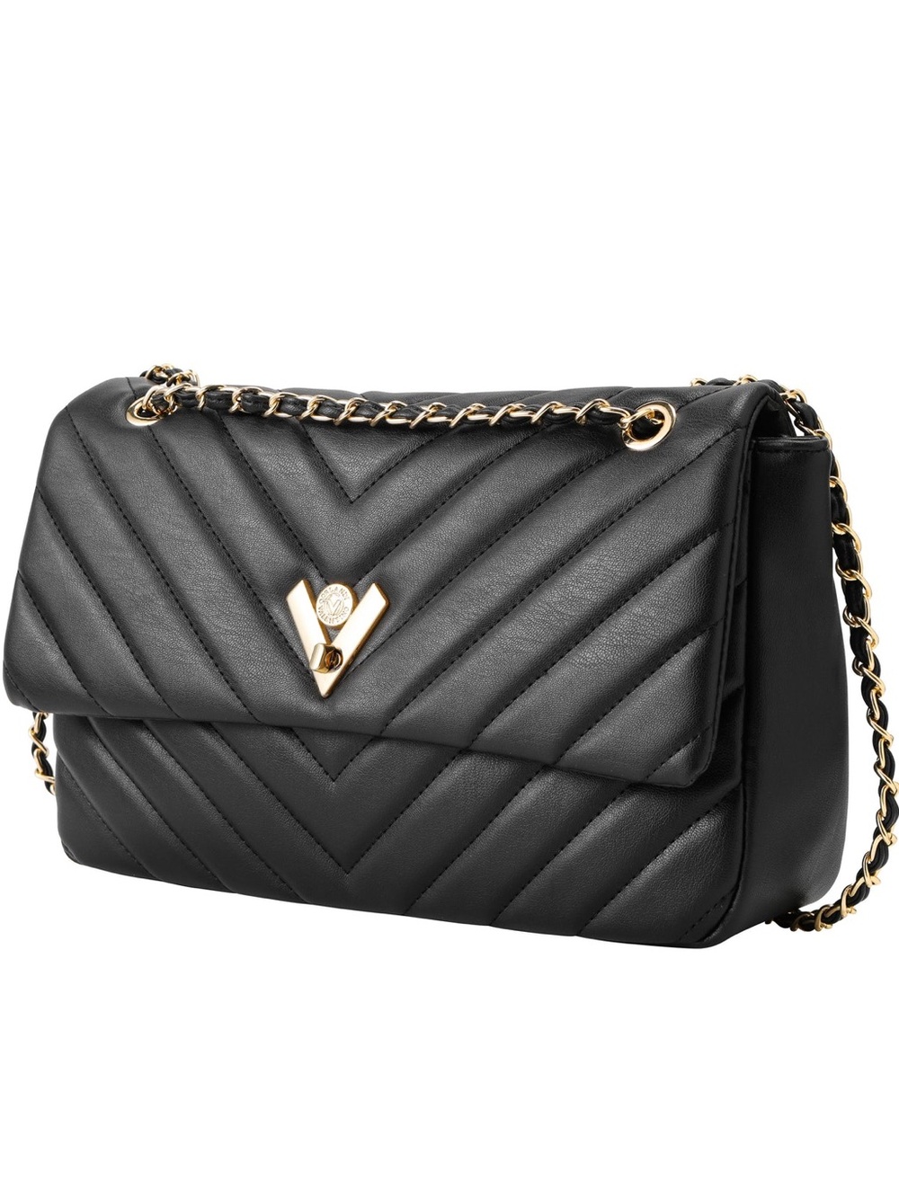Valentino Orlandi Angel Bag- Black Quilted Shoulder Bag with Gold Chain